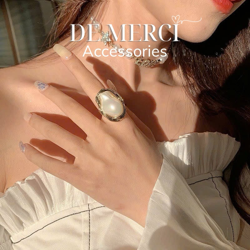Nhẫn Đeo Tay De Merci Accessories Đính Ngọc Trai Phong Cách Retro Xinh Xắn Cho Nữ