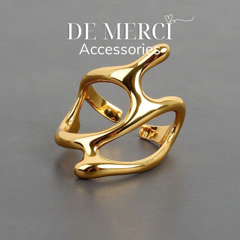 Nhẫn De Merci Accessories Hở Hình Học Rỗng Kiểu vintage Thanh Lịch Có Thể Điều Chỉnh Cho Nữ