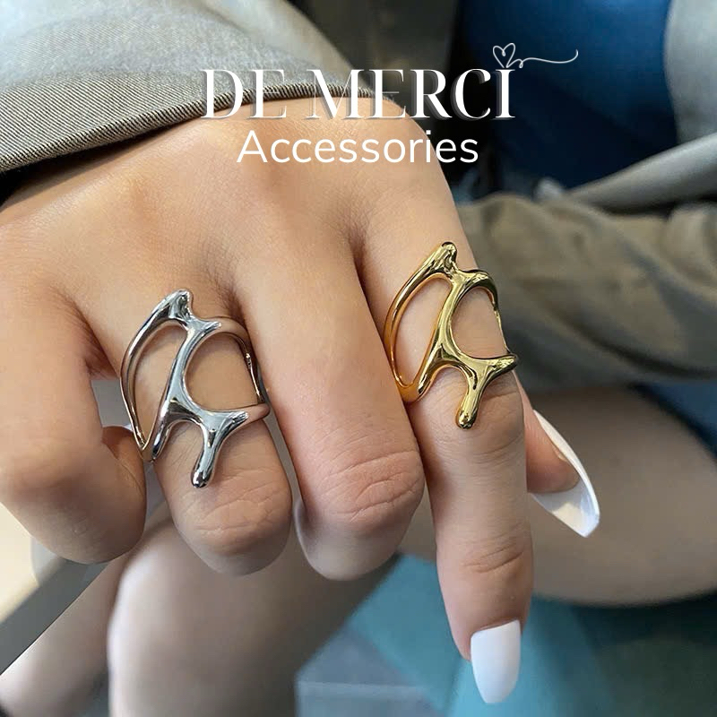 Nhẫn De Merci Accessories Hở Hình Học Rỗng Kiểu vintage Thanh Lịch Có Thể Điều Chỉnh Cho Nữ