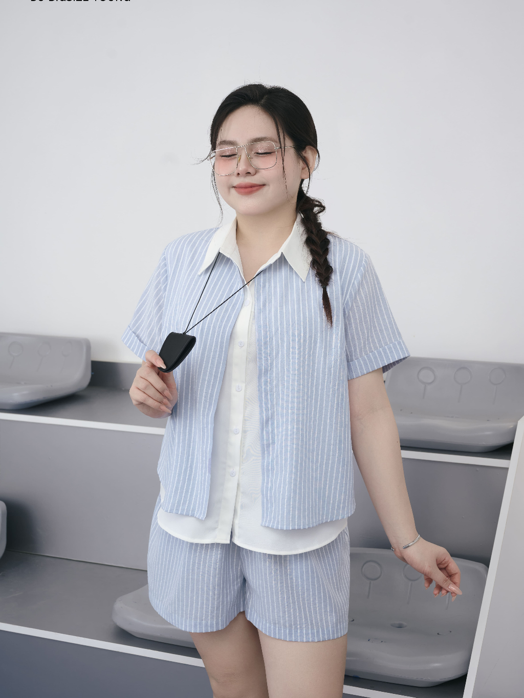 Ảnh Set bộ áo sơ mi giả 2 lớp + quần short BIGSIZE (55kg đến 95kg) – 25HYBD096 - [BU Bigsize Young] 3