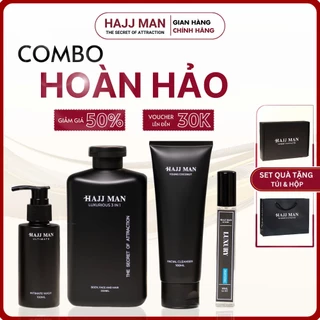 Quà Tặng Nam - Sữa tắm gội 3 in 1 HAJJ MAN 350ml & Sữa rửa mặt 100ml & Dung dịch vệ sinh 100ml HAJJ MAN & Nước hoa 10ML