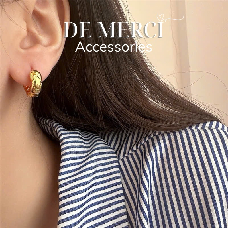 Khuyên tai De Merci Accessories Bạc Kẻ X Khóa Tai Bông Tai Vàng/Bạc