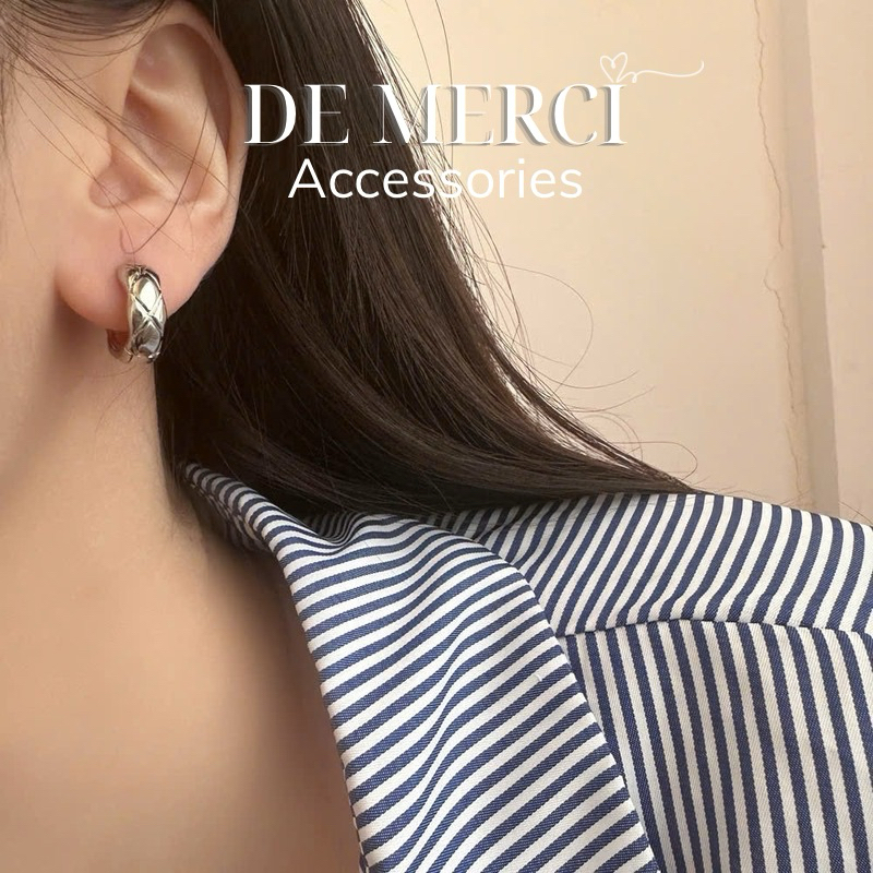 Khuyên tai De Merci Accessories Bạc Kẻ X Khóa Tai Bông Tai Vàng/Bạc