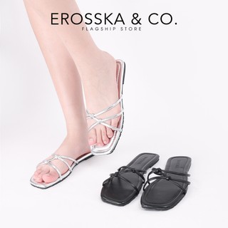 Erosska - Dép nữ thời trang đế bằng phối dây quai mảnh màu bạc - DE077