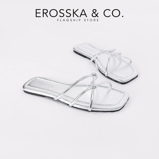 Erosska - Dép nữ thời trang đế bằng phối dây quai mảnh màu bạc - DE077