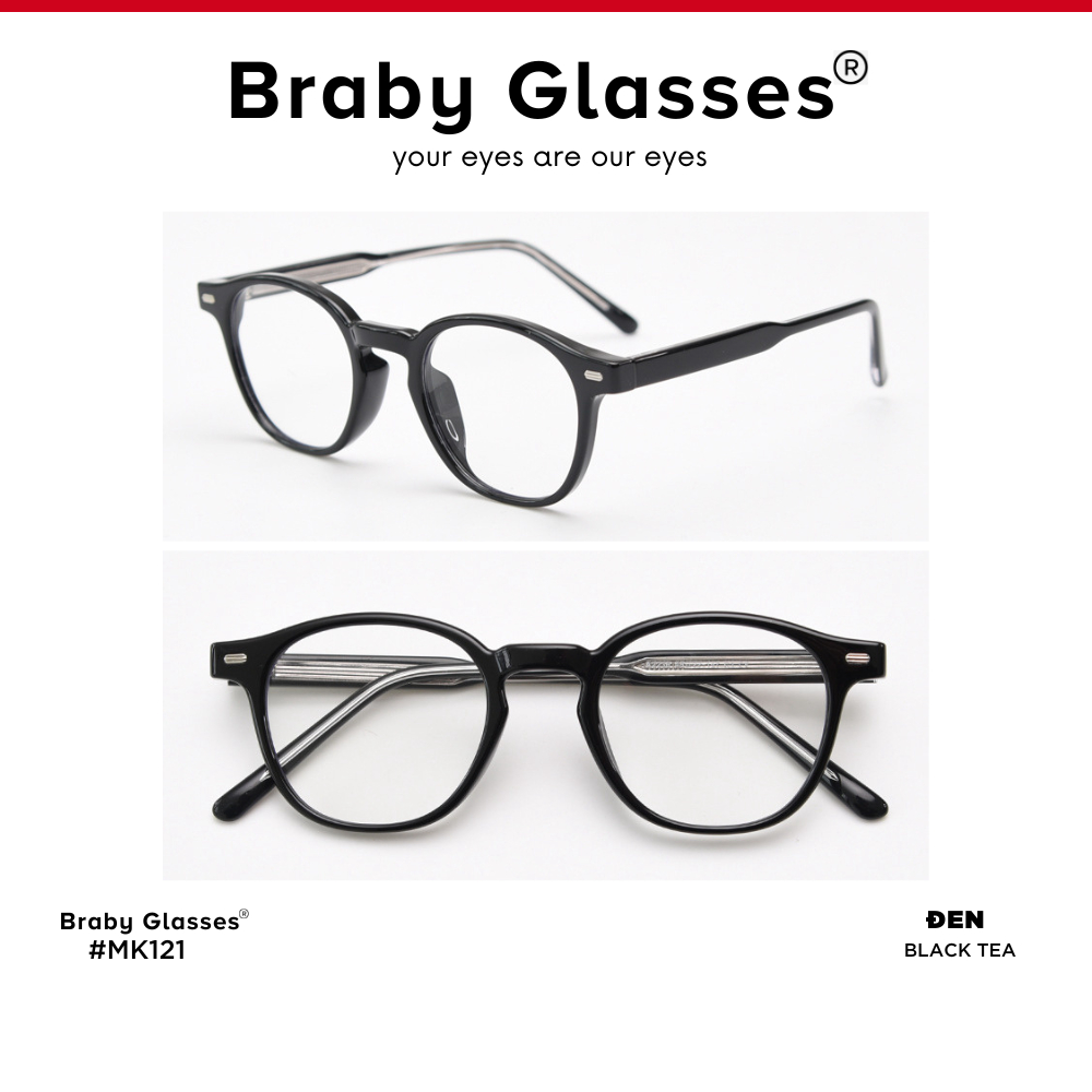 Gọng kính cận mắt tròn thời trang nam nữ Braby Glasses chất liệu nhựa dẻo TR90 đơn giản và trẻ trung sang trọng MK121