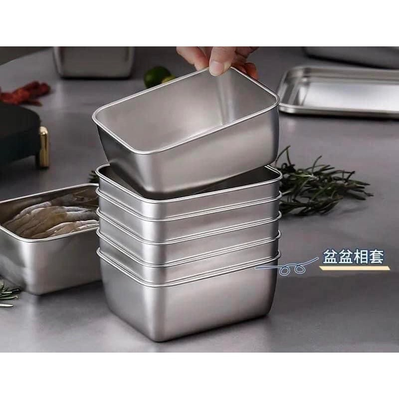 SET 5 HỘP INOX KÈM NẮP NHỰA Hộp Đựng thực phẩm