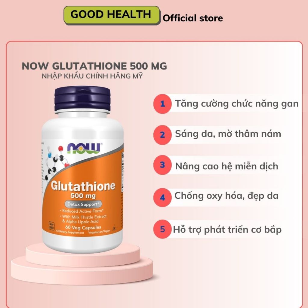 viên uống trắng da now glutathione 500mg của mỹ Viên Uống Trắng Da Glutathione Now 500mg main image 0