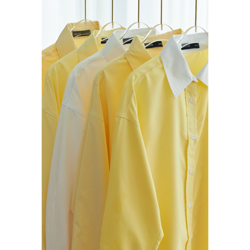 Ảnh Áo sơ mi nữ GILLEE dáng oversized, sơ mi form rộng vải kate lụa thanh lịch tone vàng 1