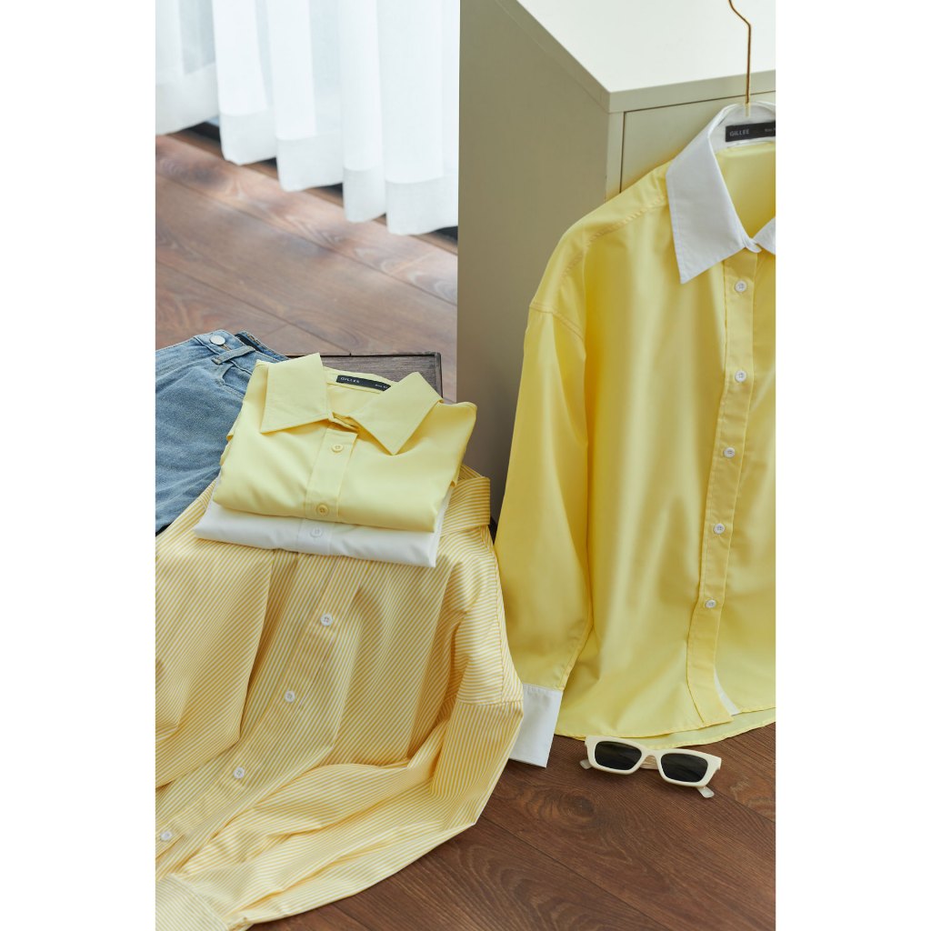 Ảnh Áo sơ mi nữ GILLEE dáng oversized, sơ mi form rộng vải kate lụa thanh lịch tone vàng 2