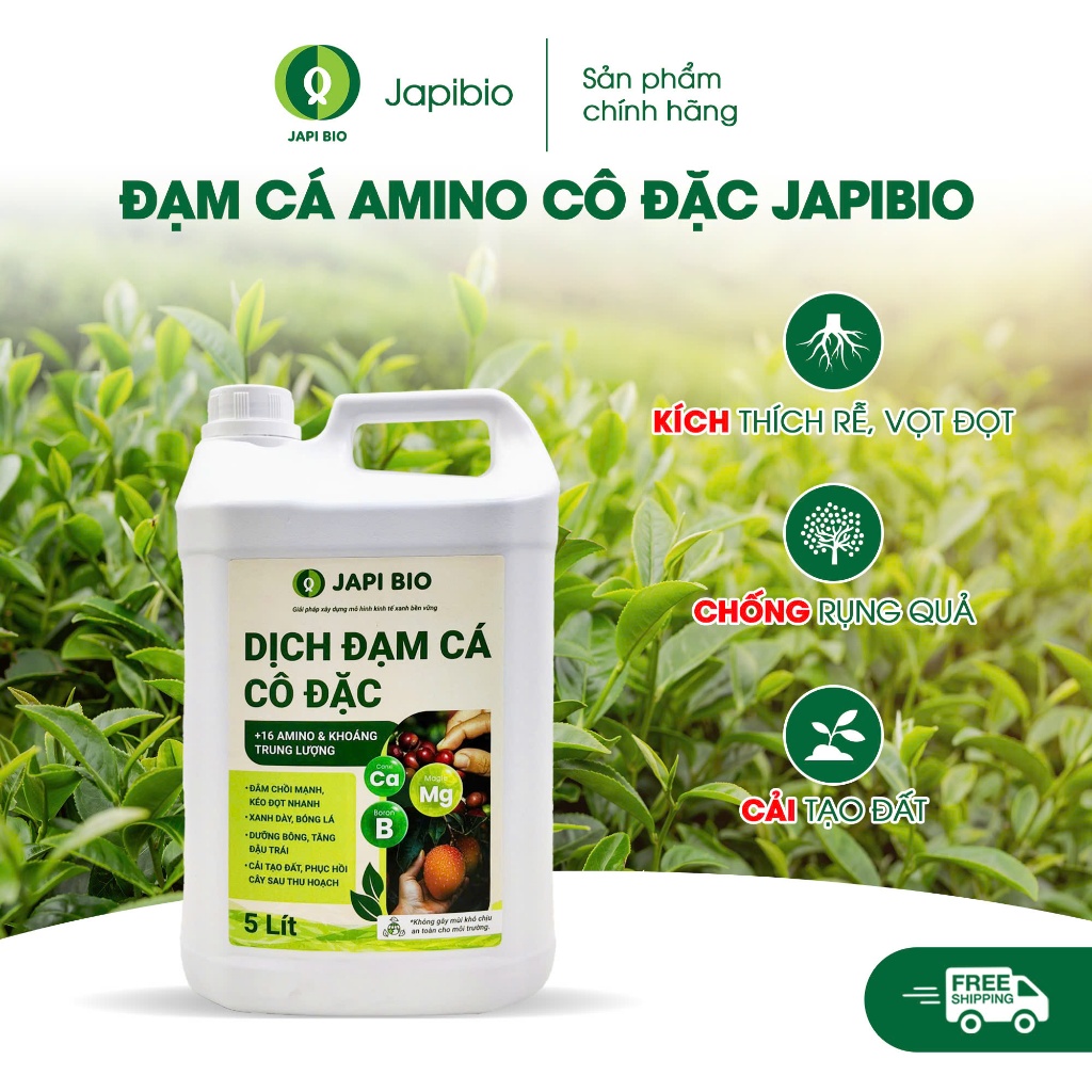 Combo 4 can đạm cá hữu cơ JapiBio 5L – Nuôi trái lớn nhanh, tiết kiệm chi phí, phủ vườn công nghiệp