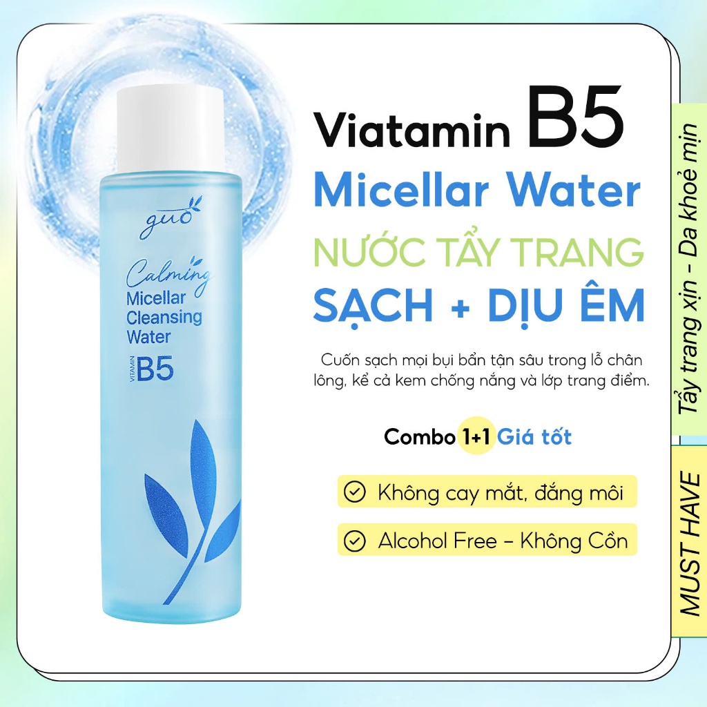 Ảnh Nước Tẩy Trang B5 Làm Sạch Sâu, Dịu Nhẹ cho da nhạy cảm, không cồn, không cay mắt - Calming Micellar Water GUO 1