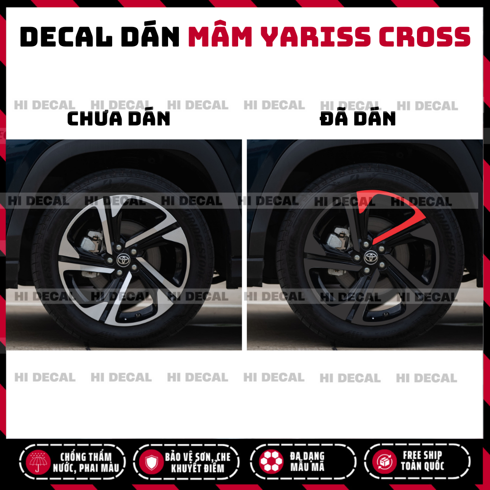 Tem dán mâm Yaris Cross, decal lazang Yaris Cross tạo điểm nhấn xe