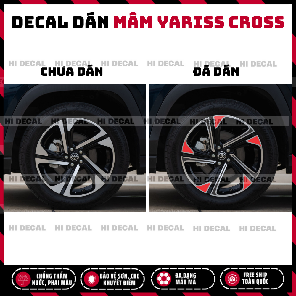 Tem dán mâm Yaris Cross, decal lazang Yaris Cross tạo điểm nhấn xe