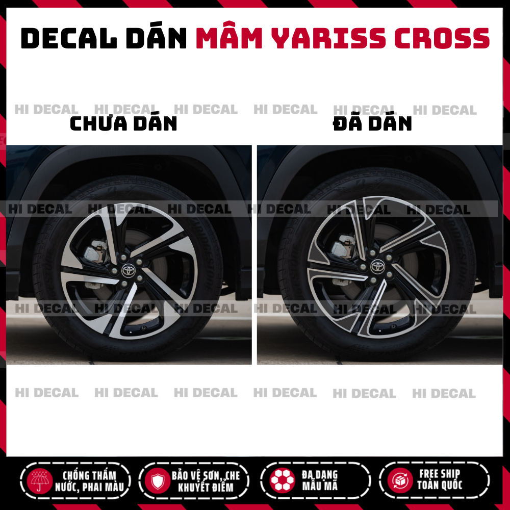 Tem dán mâm Yaris Cross, decal lazang Yaris Cross tạo điểm nhấn xe