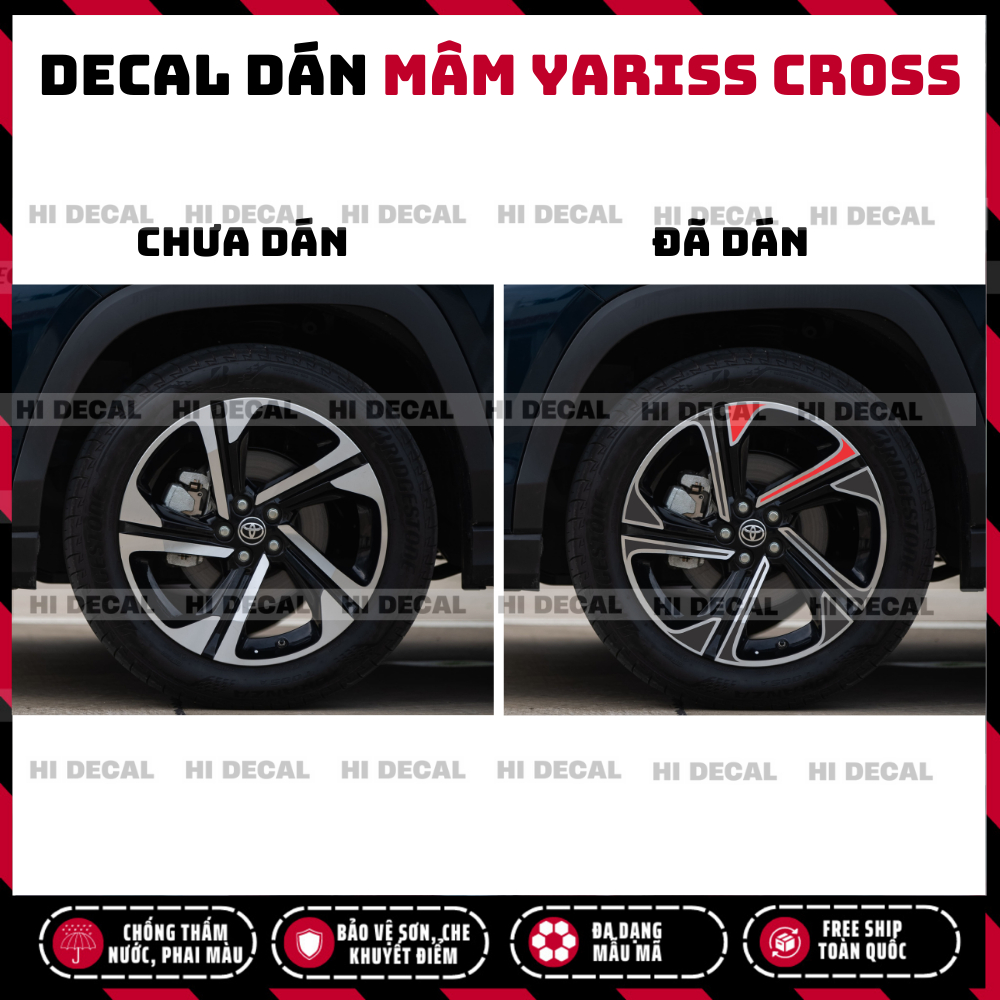 Tem dán mâm Yaris Cross, decal lazang Yaris Cross tạo điểm nhấn xe