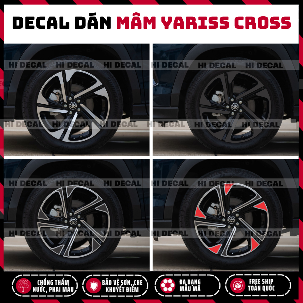 Tem dán mâm Yaris Cross, decal lazang Yaris Cross tạo điểm nhấn xe