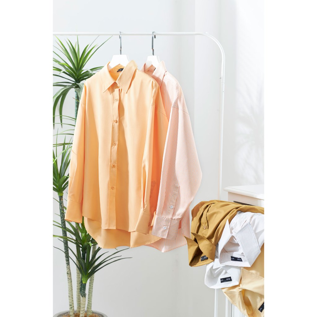 Ảnh Áo sơ mi nữ GILLEE dáng oversized, sơ mi form rộng vải kate lụa thanh lịch tone cam 1