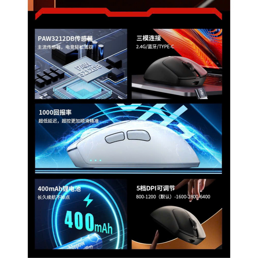 Chuột không dây Gaming Sorex X1 | PAW3212DB | 1000hz | 3 mode kết