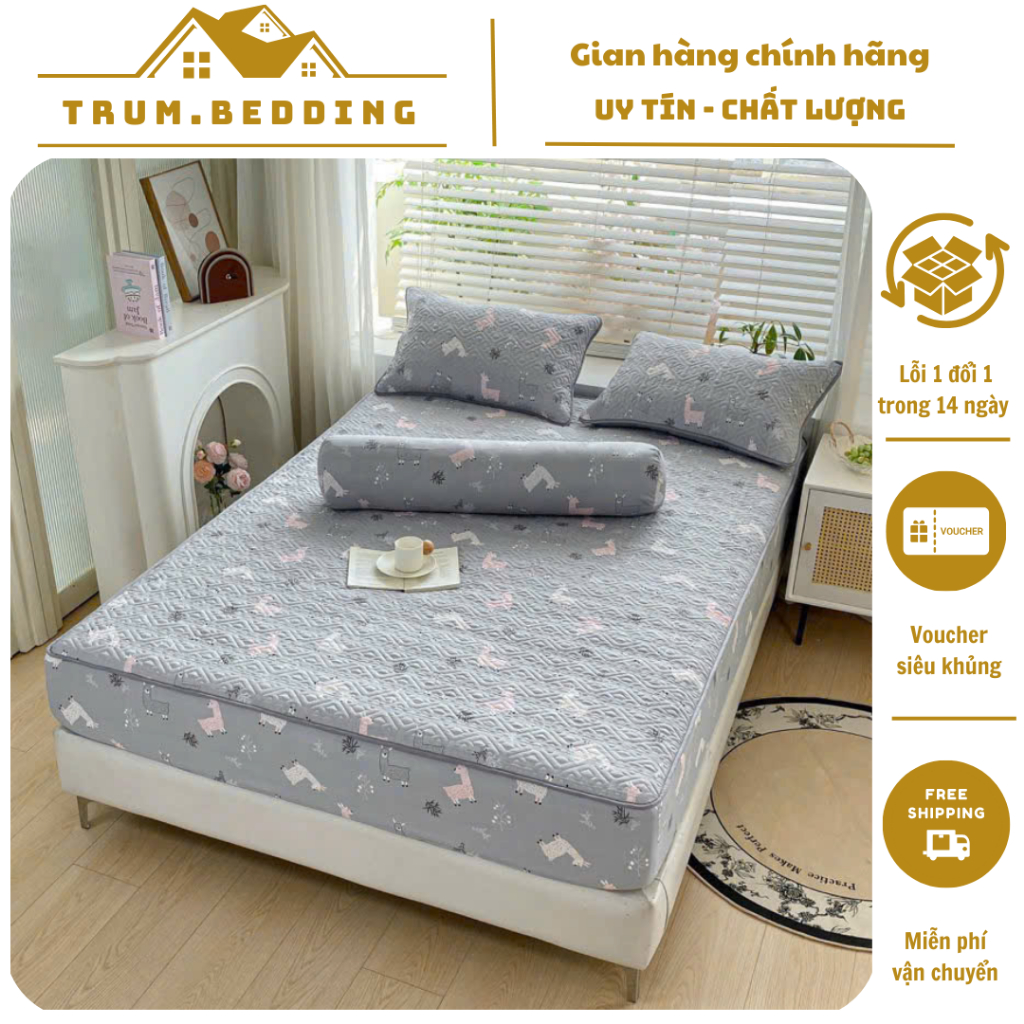 Bộ Ga Gối Trum.Bedding Đũi Hàn Trần Bông 4 Món Mềm Mát Thoáng Khí Nhiều Kích Thước