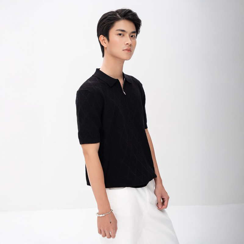 ALL BLACK CLASSIC | Áo Polo Nam Ice Silk Dệt Kim – Đen Tuyền Lịch Lãm