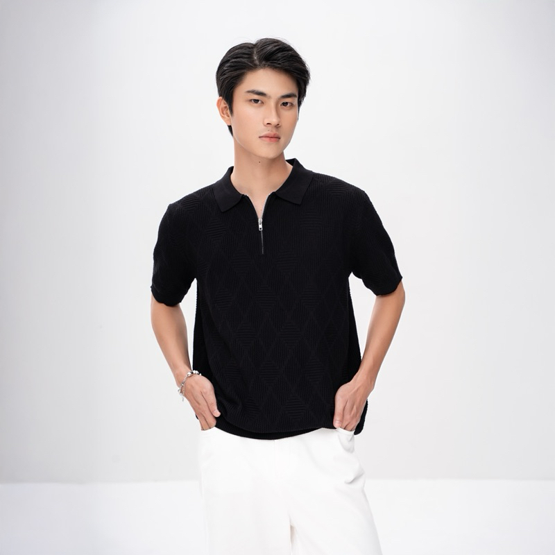 ALL BLACK CLASSIC | Áo Polo Nam Ice Silk Dệt Kim – Đen Tuyền Lịch Lãm