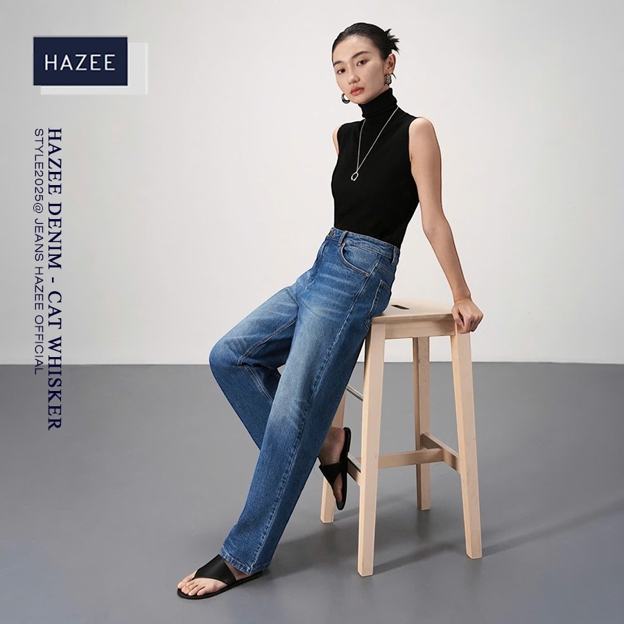 Quần Jeans Nữ HAZEE DENIM [Phong Cách STYLE] Quần Jeans Nữ Ống Rộng Lưng Cao Kiểu Cat Whisker 003