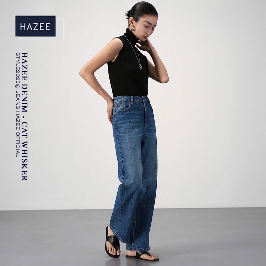 Quần Jeans Nữ HAZEE DENIM [Phong Cách STYLE] Quần Jeans Nữ Ống Rộng Lưng Cao Kiểu Cat Whisker 003