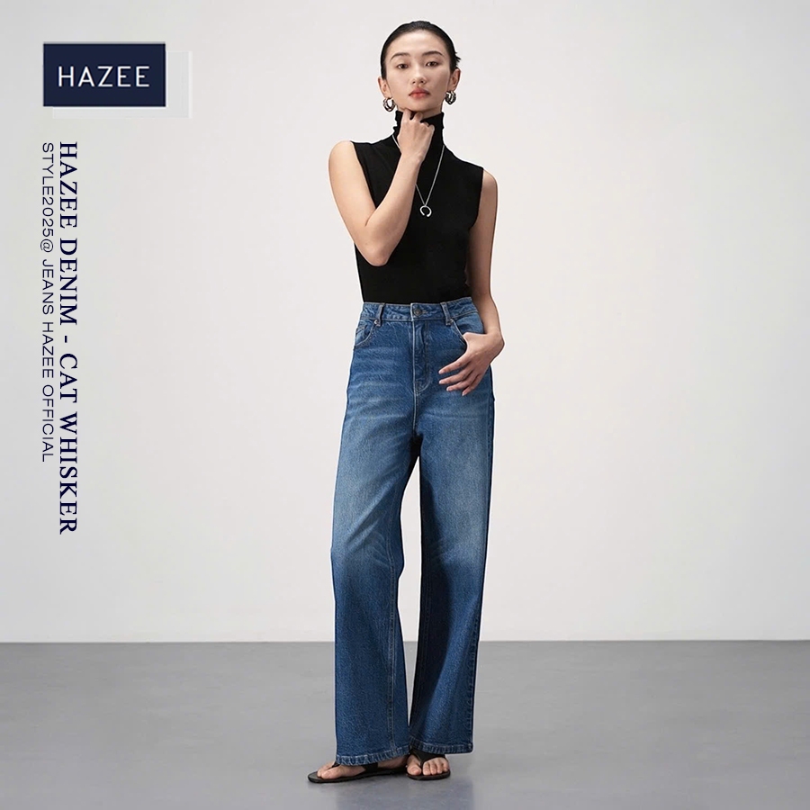 Quần Jeans Nữ HAZEE DENIM [Phong Cách STYLE] Quần Jeans Nữ Ống Rộng Lưng Cao Kiểu Cat Whisker 003