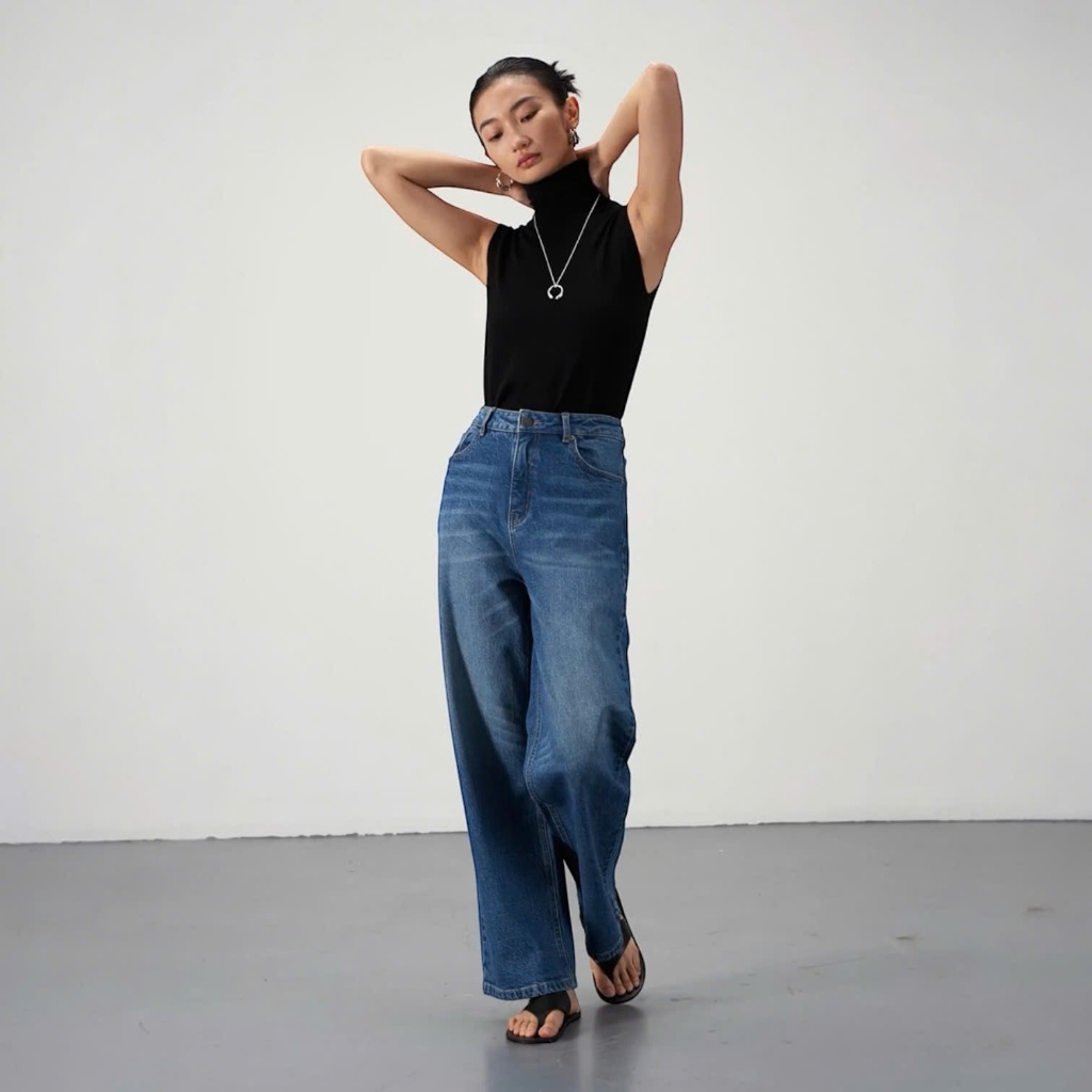 Quần Jeans Nữ HAZEE DENIM [Phong Cách STYLE] Quần Jeans Nữ Ống Rộng Lưng Cao Kiểu Cat Whisker 003