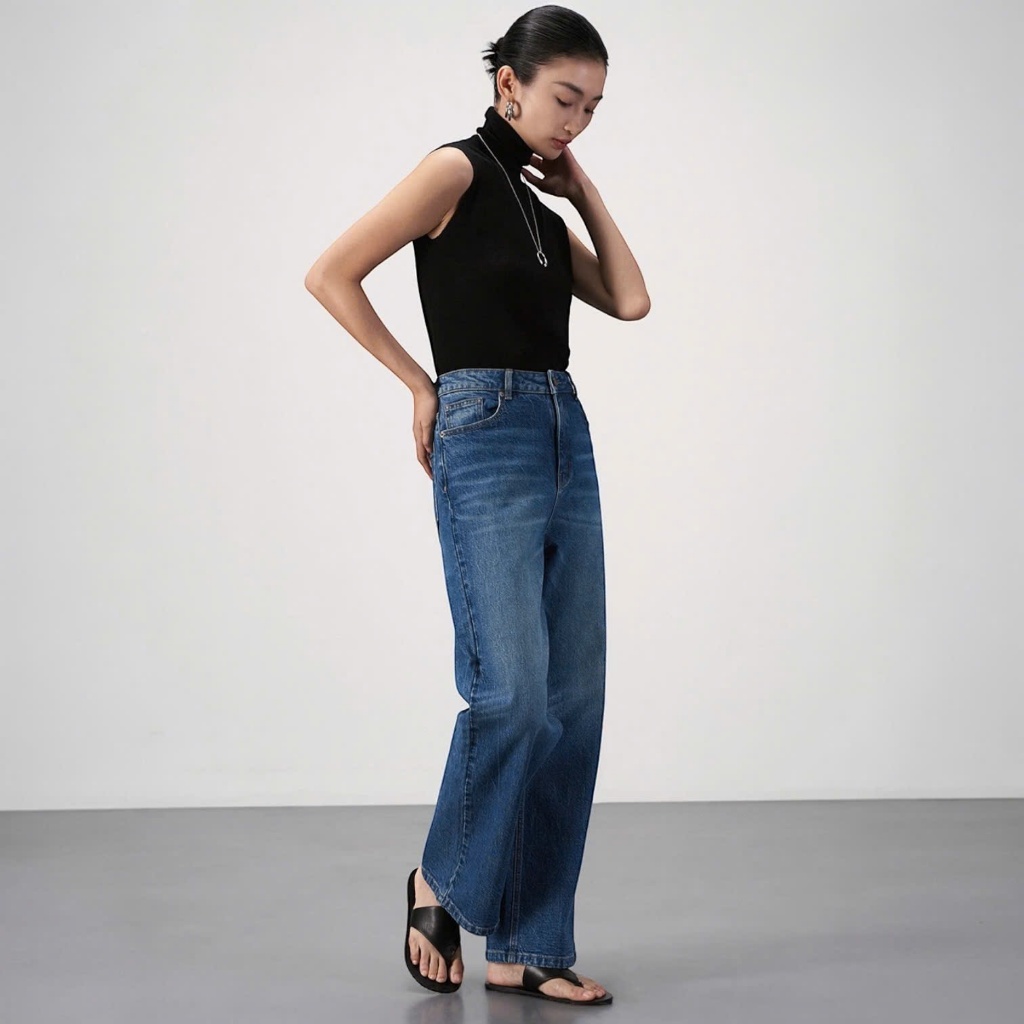 Quần Jeans Nữ HAZEE DENIM [Phong Cách STYLE] Quần Jeans Nữ Ống Rộng Lưng Cao Kiểu Cat Whisker 003