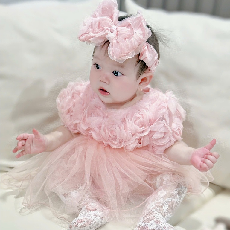 (HÀNG CÓ SẴN) Suit váy hoa tặng kèm tuban 2 lớp voan cover Hàn Quốc cho bé gái từ 3-13kg