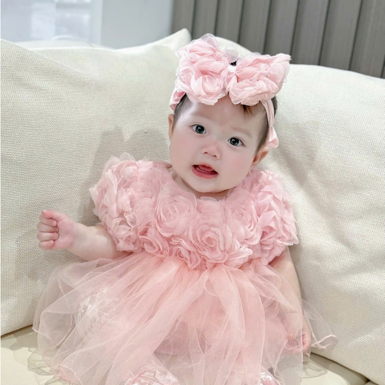 (HÀNG CÓ SẴN) Suit váy hoa tặng kèm tuban 2 lớp voan cover Hàn Quốc cho bé gái từ 3-13kg