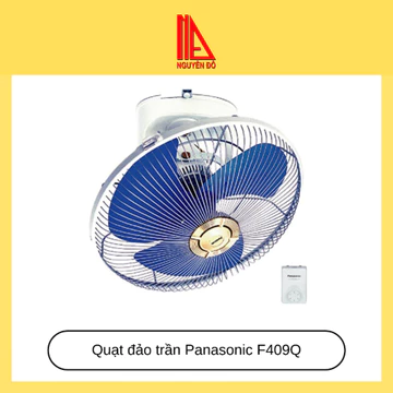Quạt đảo trần Panasonic F409Q, có 2 màu xanh-vàng, quạt đảo 360 độ, sử dụng hộp số 5 cấp độ gió, quạt mát tiết kiệm điện