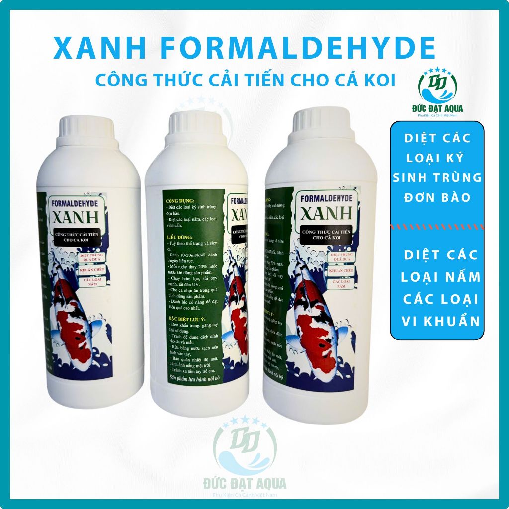 Xanh Formaldehyde Đạt Aqua - Diệt ký sinh trùng, nấm, vi khuẩn, sát trùng hồ cá lọ 1lít 6