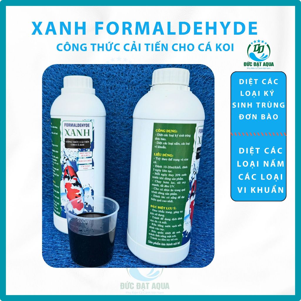 Xanh Formaldehyde Đạt Aqua - Diệt ký sinh trùng, nấm, vi khuẩn, sát trùng hồ cá lọ 1lít 5