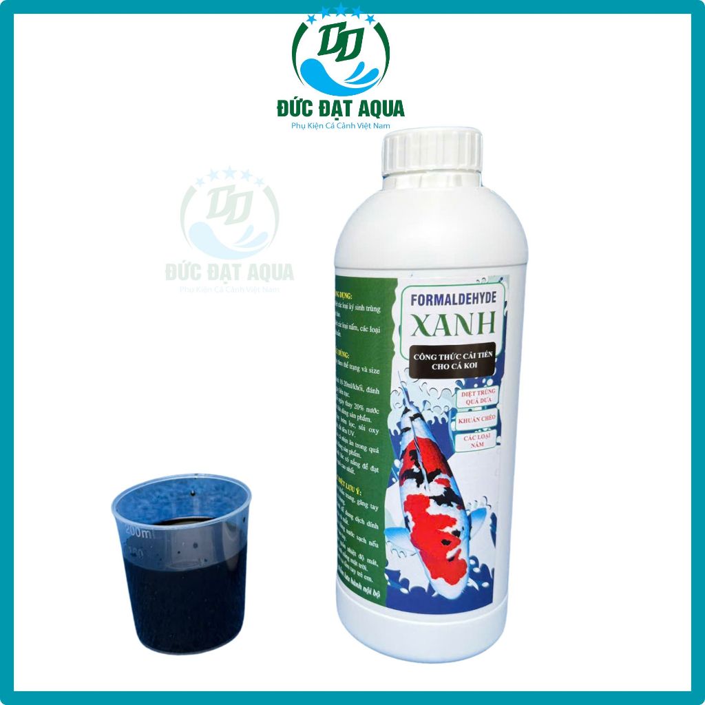 Xanh Formaldehyde Đạt Aqua - Diệt ký sinh trùng, nấm, vi khuẩn, sát trùng hồ cá lọ 1lít 9
