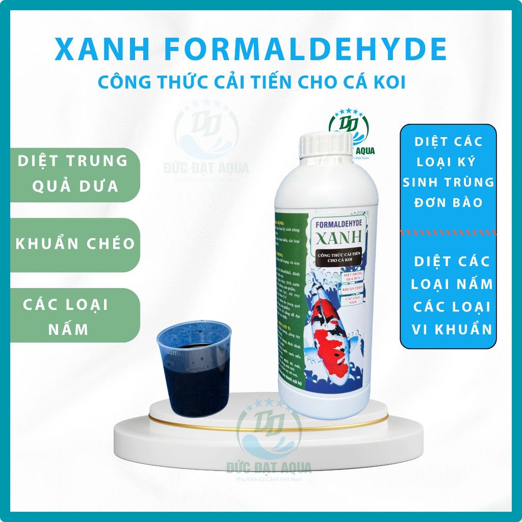 Xanh Formaldehyde Đạt Aqua - Diệt ký sinh trùng, nấm, vi khuẩn, sát trùng hồ cá lọ 1lít 4