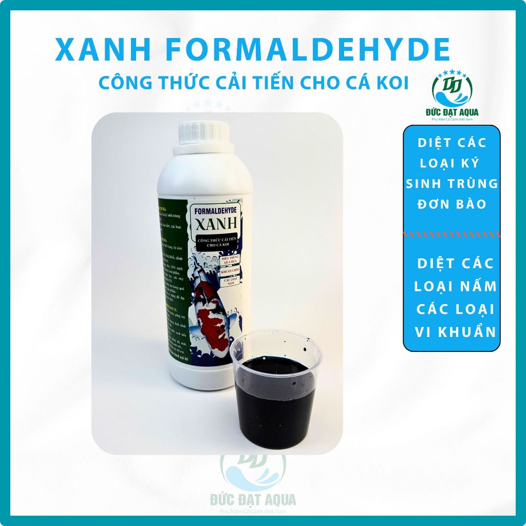 Xanh Formaldehyde Đạt Aqua - Diệt ký sinh trùng, nấm, vi khuẩn, sát trùng hồ cá lọ 1lít 8
