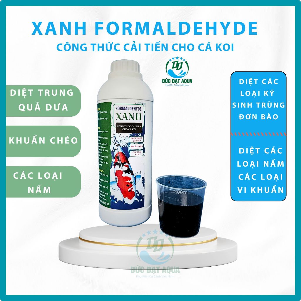 Xanh Formaldehyde Đạt Aqua - Diệt ký sinh trùng, nấm, vi khuẩn, sát trùng hồ cá lọ 1lít