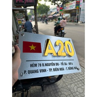 Bảng số nhà, bảng công ty alu +mica số nổi có lá cờ việt nam kt 20*30cm, 30*40cm mẫu ngang
