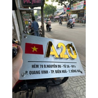 Bảng số nhà, bảng công ty alu +mica số nổi có lá cờ việt nam kt 20*30cm, 30*40cm mẫu ngang