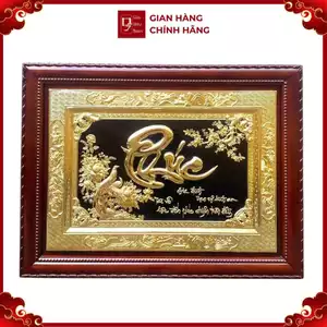 Tranh Đồng Chữ Phúc , Mạ Vàng 24K - Khung Gỗ Gụ ( 81x127cm ) - Cửu Diệu Thiên - THN249