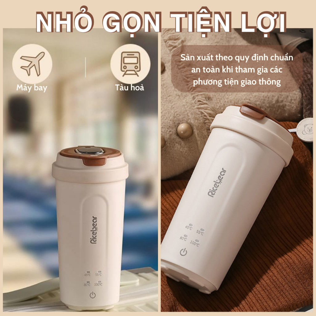 Bình đun nước Siêu tốc mini Hiển thị nhiệt độ và Sạc Type C 450ml Tự ngắt khi sôi, kèm túi đựng du lịch nhỏ gọn tiện lợi