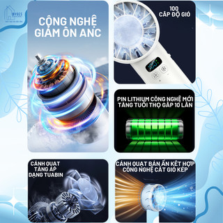 Quạt cầm tay mini 100 cấp độ gió làm mát bằng chip TEC pin 5200mah màn hình kĩ thuật số thông minh
