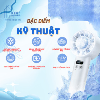 Quạt cầm tay mini 100 cấp độ gió làm mát bằng chip TEC pin 5200mah màn hình kĩ thuật số thông minh