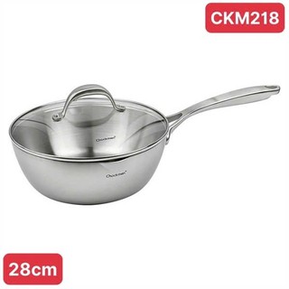 Chảo sâu lòng Chockmen [217] kèm nắp kính 20/24/28cm 3 lớp nguyên khối, nồi inox