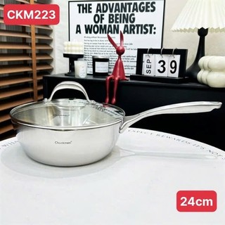 Chảo sâu lòng Chockmen [217] kèm nắp kính 20/24/28cm 3 lớp nguyên khối, nồi inox