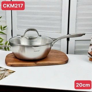 Chảo sâu lòng Chockmen [217] kèm nắp kính 20/24/28cm 3 lớp nguyên khối, nồi inox