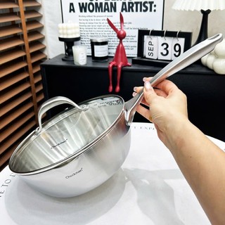 Chảo sâu lòng Chockmen [217] kèm nắp kính 20/24/28cm 3 lớp nguyên khối, nồi inox